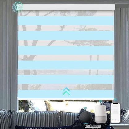 MING CHEN Motorized Blinds with Remote, Built-in Rechargeable Motor Smart Automatic Window Shades, Custom Size Electric Zebra Blinds Compatible with Alexa Google (70% Blackout Blue)