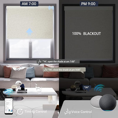 Motorized Blinds with Remote, Blackout Smart Blinds for Windows Automatic Roller Shades Compatible with Alexa, Motorized Shades Customized for Bedroom Home Office (Blackout-Linen Beige)