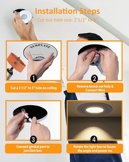 POPANU 3 inch Recessed LED Lights 7W Gimbal Rotatable Directional Downlight,360°Adjustable Soffit Lighting Dimmable Swivel Eyeball, 90°Tilt Canless Swivel Spotlight 5CCT Selectable 6 Pack White