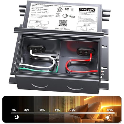 60W 24V Dimmable LED Driver for Lutron & Leviton Dimmer, Triac/ELV/MLV AC to DC Power Supply Transformer for LED Strip Light Dimmable, Constant Voltage Projects, UL&FCC-Listed, Class 2