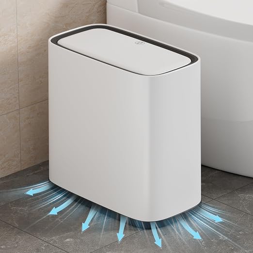 Bathroom Trash Can with Lid and Wheels, 10L/2.6 Gal Small Slim Garbage Can