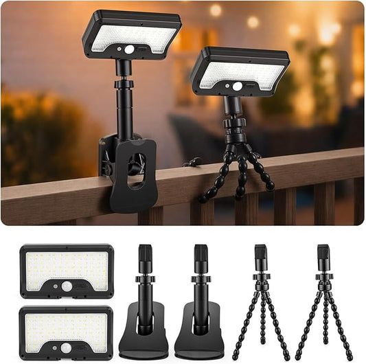 2 Pack Clip On Solar Lights Outdoor with Octopus Tripod, 92 LEDs 3 Color Temps & Remote Control, Motion Sensor Fence Lights Solar Powered, IP65 Waterproof Security Light for Deck, Gutter, Camping