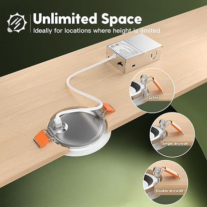 FREELICHT 48 Pack 4 Inch 5CCT Ultra-Thin LED Recessed Ceiling Light with Junction Box, 2700K/3000K/3500K/4000K/5000K Selectable, 700LM Brightness, Dimmable Canless Wafer Downlight, 10WEqv90W-ETL&FCC
