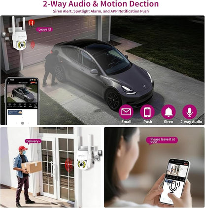 LETSCEE 4K 8MP Wired Outdoor Security Camera,Dual Power Options,Plug in,360° Pan 90° Tilt with Auto Tracking,Full Color Night Vision,2-Way Audio,Waterproof,24/7 Recording,2.4GHz WiFi Only