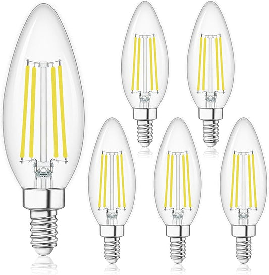 winshine E12 Candelabra LED Bulbs Dimmable 4000K Natural White 60W Equivalent,Type B Light Bulb for Chandelier, C35 Ceiling Fan Light Bulb Clear Glass,600LM,6 Pack