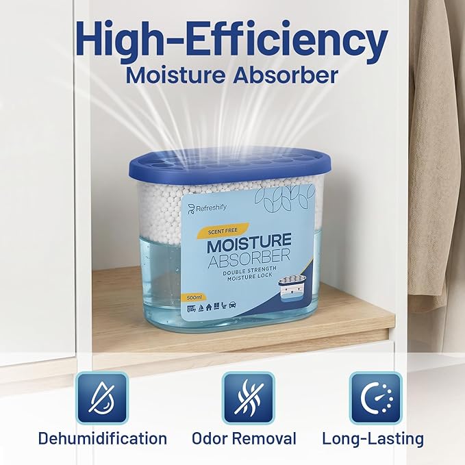 Premium Moisture Absorbers and Dehumidifier Tubs – High-Efficiency Closet Dehumidifier and Dehumidifier for Car, Odor Control Fragrance Free, 12 Pack, 7.5 Oz