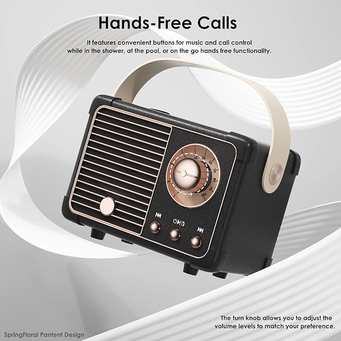 Retro Bluetooth Speaker, Vintage Decor, Small Portable Wireless Speaker,Hands-Free Call,400mA Battery,TF Card,Aux Line, for iOS Android Smartphone Home Office, Gift Ideas Black