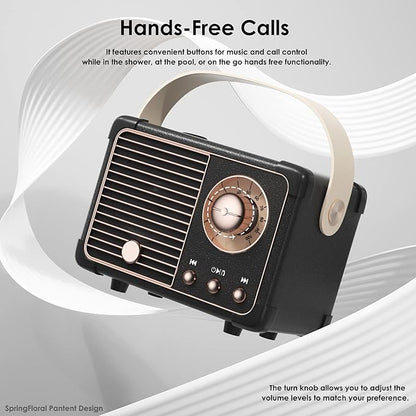 Retro Bluetooth Speaker, Vintage Decor, Small Portable Wireless Speaker,Hands-Free Call,400mA Battery,TF Card,Aux Line, for iOS Android Smartphone Home Office, Gift Ideas Black