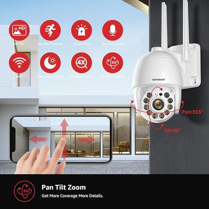 BOAVISION 2K Security Camera Outdoor, 2Pack Wireless WiFi IP Camera Home Security System 360° View,AI HumanTracking,Two Way Talk, pan Tile Full Color Night Vision,2.4G&5G WiFi