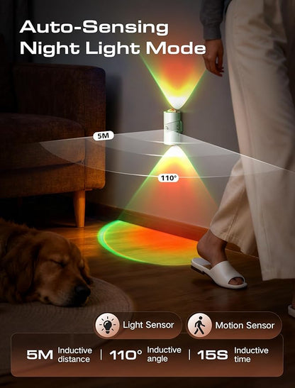 Rechargeable RGB Motion Sensor Night Light, Color Changing LED Night Light with Stick-on Magnet, 4-Level Adjustable Brightness, Nightlights for Bedroom, Bathroom, Hallway, Stairs, Closet, 1-Pack
