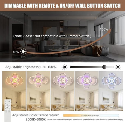 70W Modern Flush Mount Ceiling Light, Dimmable Remote, White | 4200LM Brightness, Adjustable 3000-6000K Lighting, Ideal for Living Room, Bedroom & Kitchen