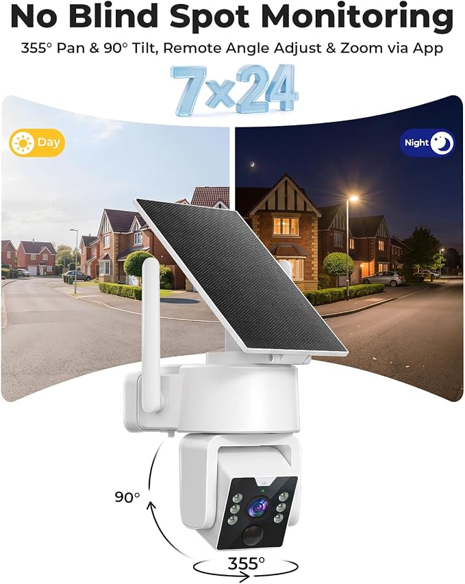 No Monthly Fee Solar Security Camera System with Home Hub, 4 Pack 4MP 360° PTZ Wireless Outdoor Cameras, Local Storage, Color Night Vision, 5GHz & 2.4GHz WiFi for Home Exterior, IP66