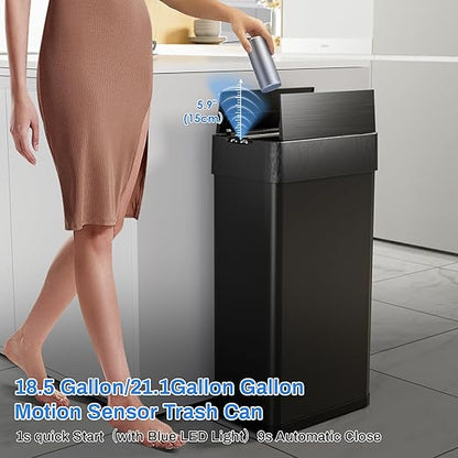Automatic Trash Can,18.5 Gallon Touchless Motion Sensor Trash Bin, Smart Garbage Can with Soft-Close Lid, Bag Retainer Ring and Display Light,for Kitchen,Living Room Office (Black, 70L)