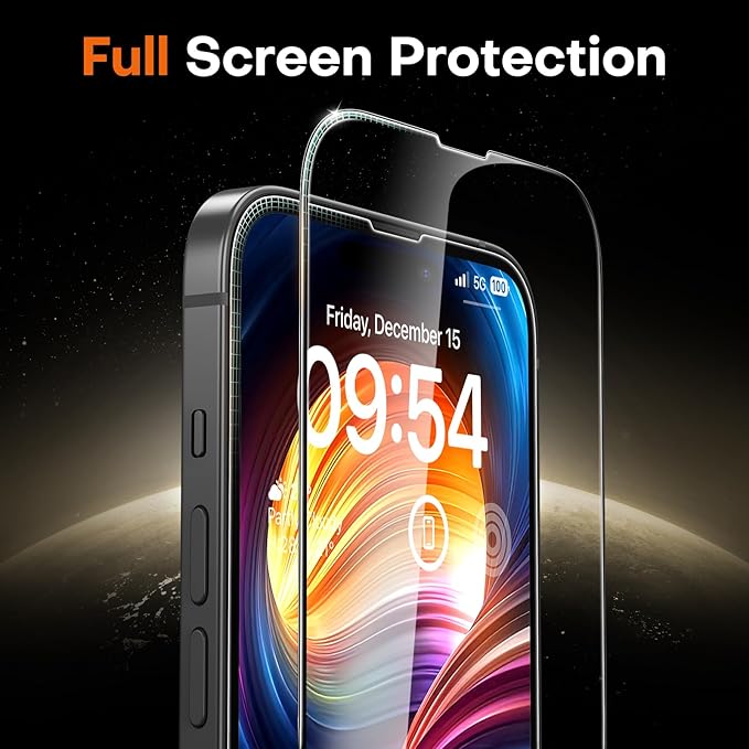 TOCOL Screen Protector Compatible with iPhone 15 6.1", 2 Pack Military Grade Aerospace Tempered Glass 9H+ Hardness 12Ft Shatterproof Drop Protection Sensitive Touch Easy Installation Bubble-Free Anti-Scratch Case Friendly Clear