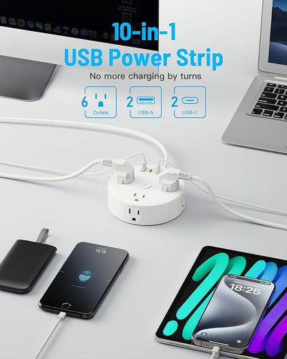 15FT PD20W 2 Prong Power Strip, Fast Charging Surge Protector, Yozisital 2 Prong to 3 Prong Outlet Adapter, 6 Outlets 4 USB (2 USB-C), Extension Cord with 180° Rotating Plug, Ideal for Older House