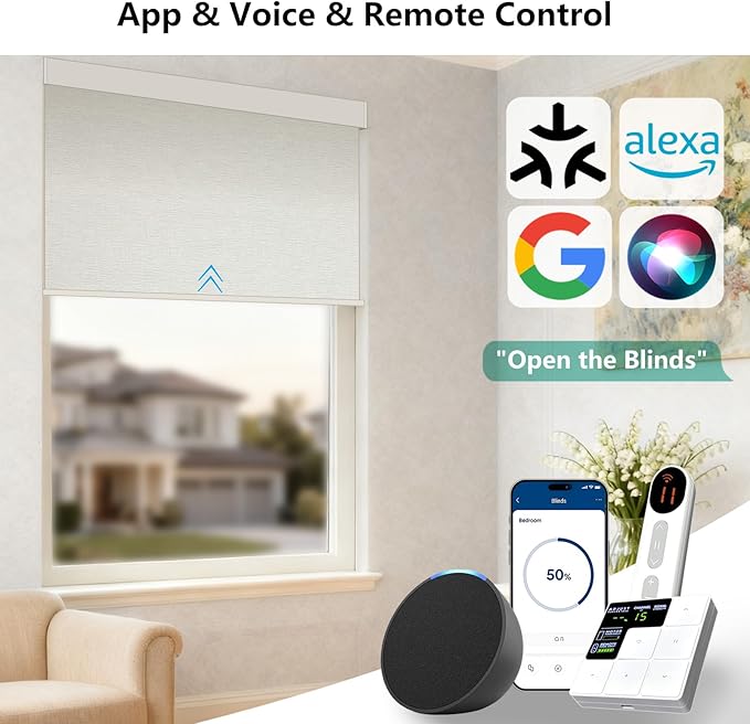 Motorized Blackout Roller Shades with Remote – Smart Blinds for Bedroom, Alexa Google Home Siri, Matter Compatible, Custom Electric Window Shades, Cordless Rechargeable