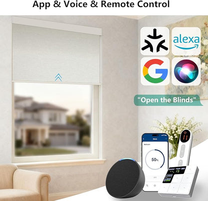 Motorized Blackout Roller Shades with Remote – Smart Blinds for Bedroom, Alexa Google Home Siri, Matter Compatible, Custom Electric Window Shades, Cordless Rechargeable