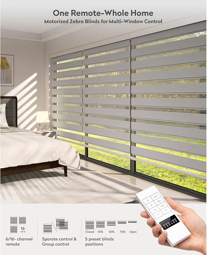 ACMEART Motorized Zebra Blinds,Smart APP & Remote Control 100% Blackout Shades,Compatible with Alexa,Custom Size Electric Window Blinds for Bedroom/Home/Office (Dove Grey)