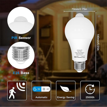 ORALUCE Motion Sensor Light Bulbs Indoor Outdoor 100 watt Equivalent, 12W Motion Activated Light Bulb 5000K Daylight, A19 E26 LED Light Bulb for Garage, Porch, Hallway, Stairs, Front Door, 2 Pack