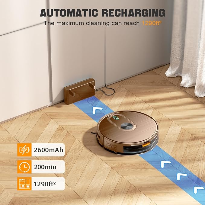 2 in 1 Robot Vacuum and Mop Combo, 6500Pa Suction, Robotic Vacuum Cleaner with 200 Min Runtime, Self-Charging, App/Alexa/Voice Control, Ideal for Hard Floor, Pet Hair, Carpet