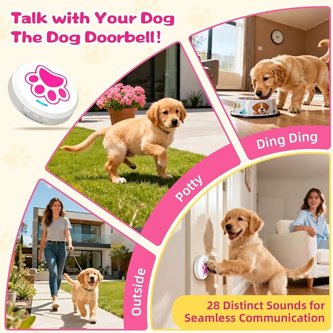 ChunHee Dog Bells to Go Outside – Bell for Dogs to Ring to Go Potty | Dog Door Bell with 5 Adjustable Volume & 36 Ringtones | Chew-Proof Dog Potty Bell | Bells for Dog Training to Go Outside