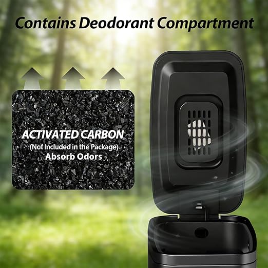 1.6 Gallon Bathroom Trash Can with Lid Soft Close, Small Black Stainless Steel Step Pedal Garbage Can, Removable Inner Bucket, Includes 60 Trash Bags