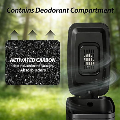 1.6 Gallon Bathroom Trash Can with Lid Soft Close, Small Black Stainless Steel Step Pedal Garbage Can, Removable Inner Bucket, Includes 60 Trash Bags