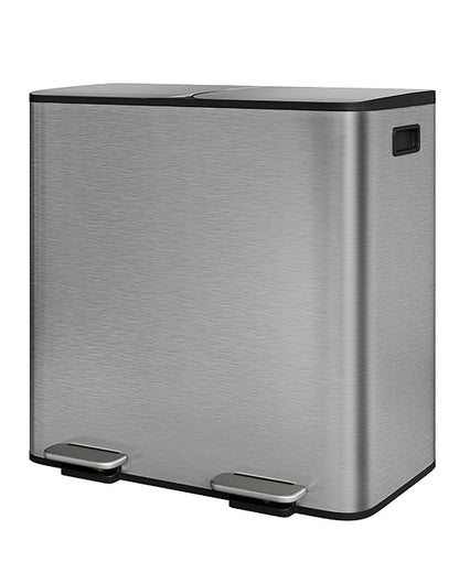 Garvee Double Trash Can, 2 x 10.6 gal (2 x 40 L) Garbage Can for Kitchen Dual Compartment Recycling Kitchen Step Trash Bin, Stainless Steel Trash and Recycle Bin Combo with Soft-Close Lid,Matte Grey