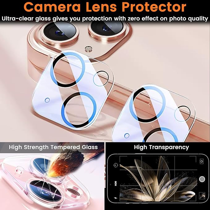 Lesakit 4+4 Pack Privacy Screen Protector for iPhone 15 6.1-Inch with 4 Pack Camera Lens Protector, Anti Spy Tempered Glass Film 9H Hardness Case Friendly