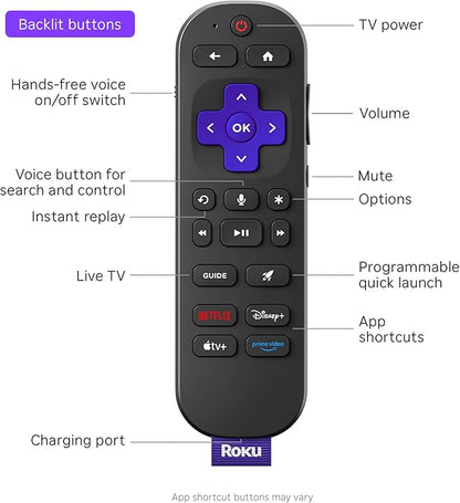 Roku Ultra - Ultimate Streaming Player - 4K Streaming Device for TV with HDR10+, Dolby Vision & Atmos - Bluetooth & Wi-Fi 6 - Rechargeable Voice Remote Pro with Backlit Buttons - Free & Live TV