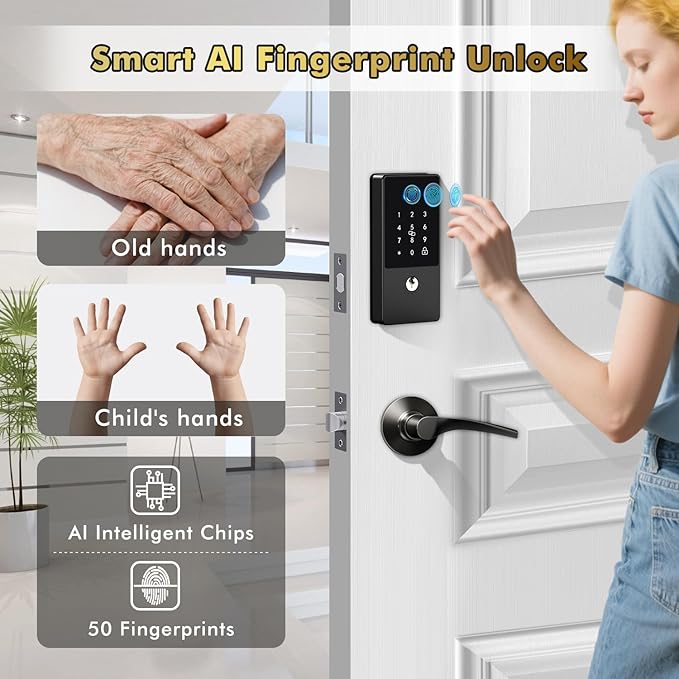 Biometric Smart Lock Deadbolt. Keyless Entry Door Lock with App Control & Remote Code Generation, Electronic Fingerprint Keypad for Home Airbnb Rental. Auto-Lock Anti-Peep Matte Black
