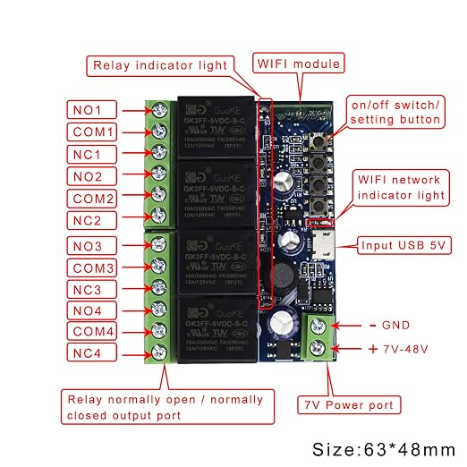 Ewelink WiFi Wireless Smart Relay Module DC 7V 12V 24V 36V 48V 4 Channel Inching Self-Lock Latched Dry Contact Remote Switch for Motor, Compatible with Alexa Google Home(2PCS 4CH)