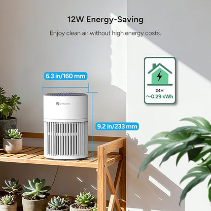Dr.Prepare Air Purifiers for Bedroom - Covers Up to 1075 ft² - H13 HEPA Washable Filter with 15 dB Sleep Mode & Night Light, 360°Air Inlet, 3 Timer - Quiet Air Cleaner For Pets, Home, Office,Baby Room