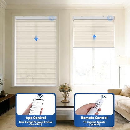 Motorized Cellular Shades with Remote, Smart Cellular Shades Compatible with Apple HomeKit, Alexa & Google Home, Honeycomb Window Blinds for Indoor Windows, Light Filtering Soft Pearl