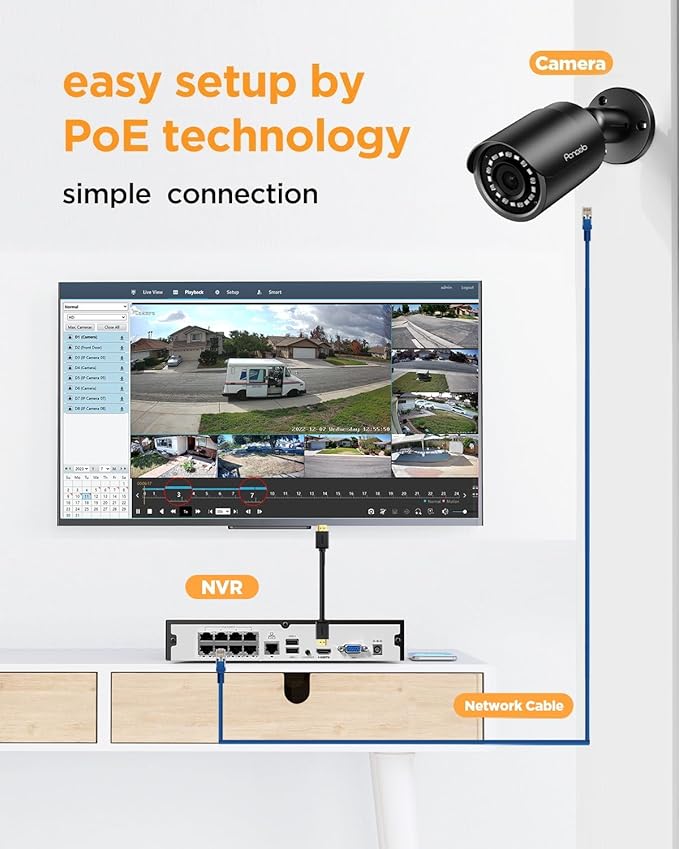 8 Channel Security Camera System, 8X 5MP Wired Outdoor Surveillance IP PoE Bullet Cameras with AI Human Detection, Remote Access, Built-in Mic/Audio, 4K 8CH PoE NVR 2TB HDD, PB37F30808-5M