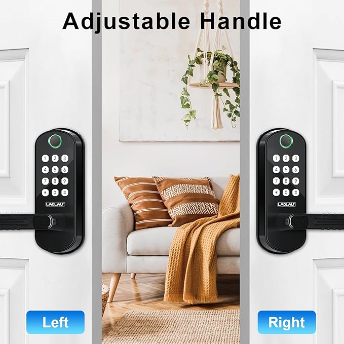 B04 Fingerprint Electronic Door Lock with Keypad and Handle – Keyless Entry Smart Door Lock, Remote APP Control, Code Unlock, Matte Black, Smart Locks for Front Door, Home, Office Use