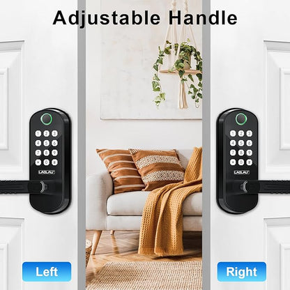 B04 Fingerprint Electronic Door Lock with Keypad and Handle – Keyless Entry Smart Door Lock, Remote APP Control, Code Unlock, Matte Black, Smart Locks for Front Door, Home, Office Use