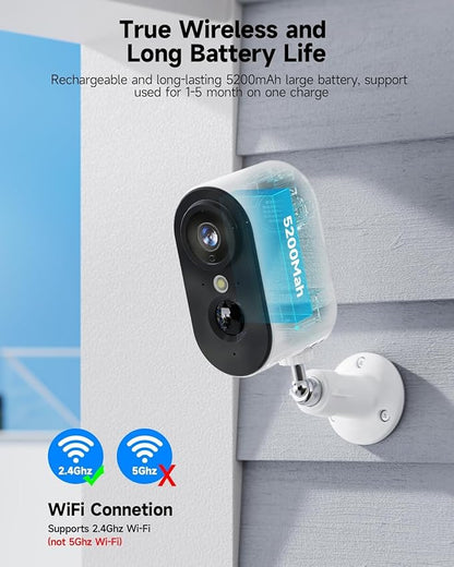 LIWAN Security Cameras Wireless Outdoor Indoor, 2.4GHZ WiFi Security Camera for Home Security, 2K HD Color Night Vision Battery Powered, Motion Detection, 2-Way Talk, SD/Cloud Storage, 4-Pack