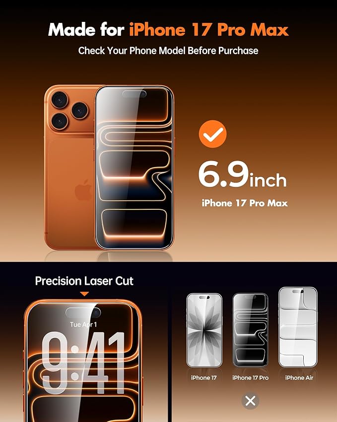 UNBREAKcable Privacy Screen Protector for iPhone 17 Pro Max, Shatterproof Tempered Glass [True 28°Anti Spy] [9H Hardness] [Easy Installation Frame] Private Protector for iPhone 6.9inch-2 Pack
