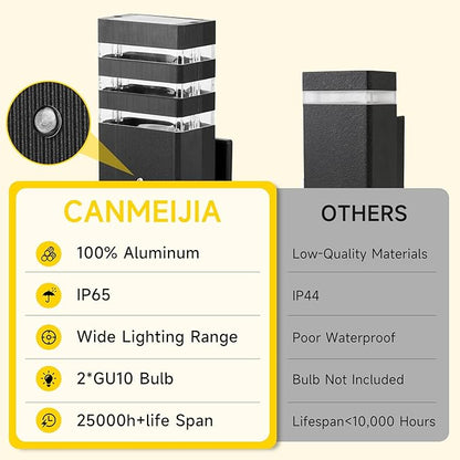 CANMEIJIA Dusk to Dawn Outdoor Sconce Lights 2 Packs,GU10 3000K Exterior Wall Light IP65 Waterproof Aluminum Outdoor House Lights Wall Mount for House Garage Patio Garden