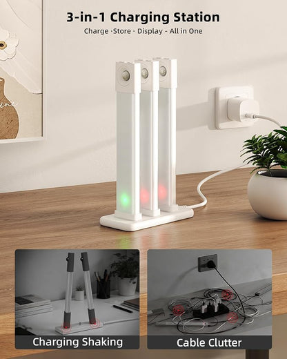 EZVALO Under Cabinet Lighting with Charging Station, 8 inch Motion Sensor Light Indoor, 1100mAh Rechargeable LED Light, 3 Color Temperatures, Dimmable Counter Lights for Kitchen, Closet, Stair (3Pack)