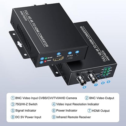 ELECPOW TVI to HDMI Converter, 4K/8MP/1080p BNC to HDMI Adapter for CVBS/TVI/CVI/AHD Security Cameras - Plug & Play with BNC Loop-Out, Auto-Detect Resolutions & Durable Metal Housing