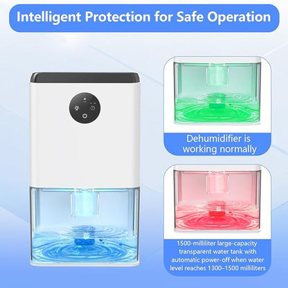 Dehumidifier, 1500ML (50 OZ) Small Dehumidifier for Home (300 Sq. Ft), Quiet with Auto Shut Off, for Bedroom, RV, Closet
