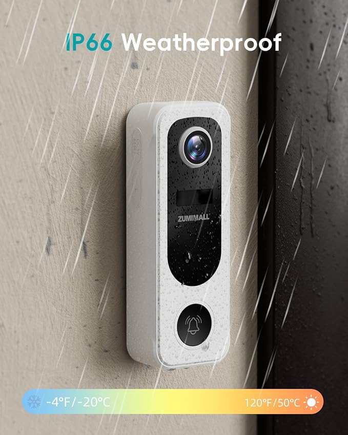 ZUMIMALL 2K Wireless Doorbell Camera No Subscription, Battery Powered