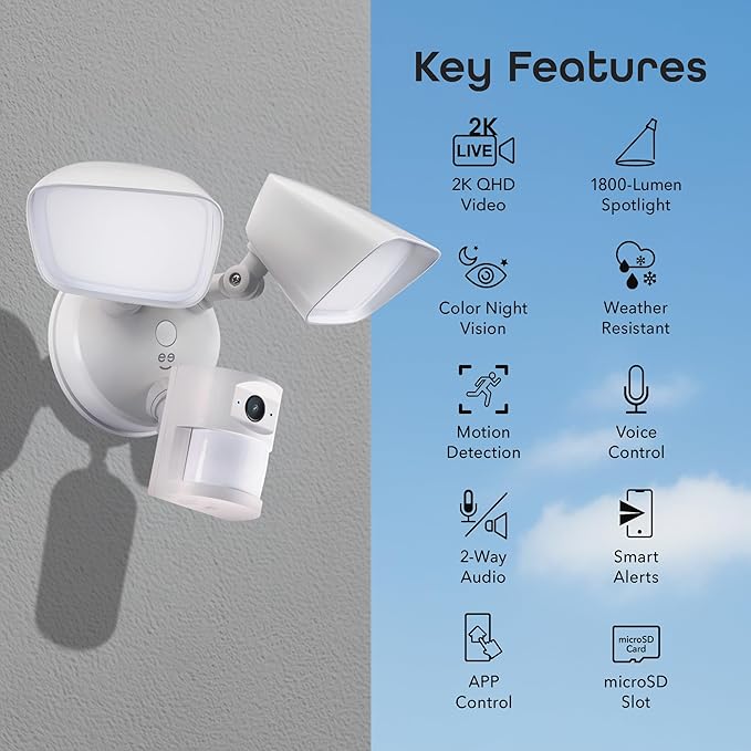 Geeni Lighthawk Smart Floodlight Camera - 3MP Ultra-HD Video, 1800 Lumens, Motion-Activated Security Light, Two-Way Audio, & Built-in Siren - Hardwired Outdoor Surveillance - Dual-Band 2.4/5GHz Wi-Fi