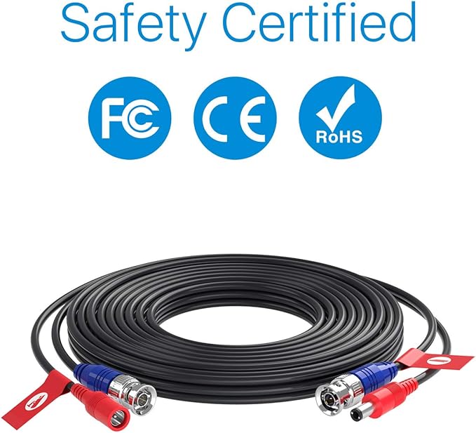 ZOSI 2 Pack 16ft 2-in-1 BNC Video Power Cables, 5M bnc Extension CCTV Wire Cord for Security Camera dvr Surveillance System (Black, with BNC RCA Connector)