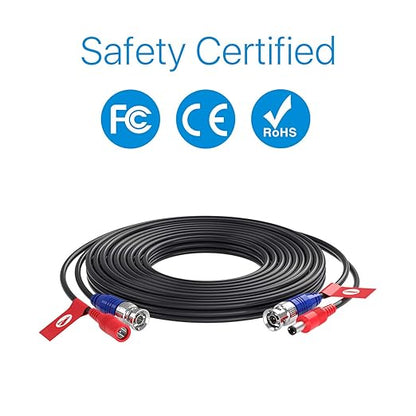 ZOSI 4 Pack 16ft(5 Meters) All-in-One Video Power Cables,BNC Extension Surveillance Camera Cables for 4K 8MP 5MP 1080P CCTV Security DVR System,4 x BNC & RCA Connectors and 100pcs Cable Clips