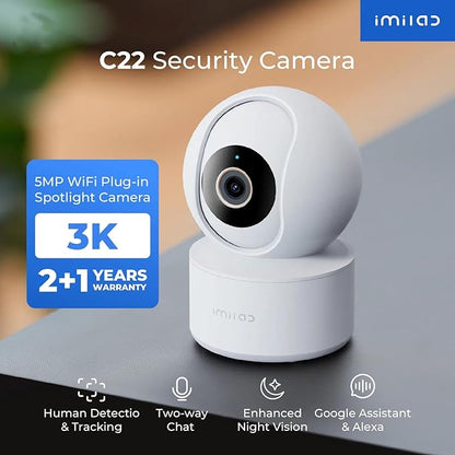 IMILAB C22 3K Security Indoor Camera, 360° View Home Camera with Color Night Vision for Baby/Pet Monitor, Plug-in 2.4Ghz WiFi 6 Inside Cam, 2-Way Audio, AI Detection, Local/Cloud Storage(White)
