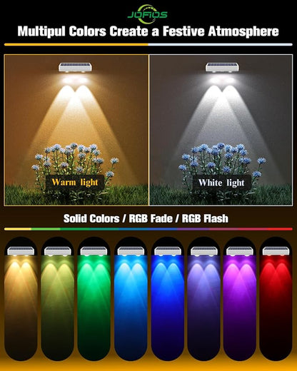 JOFIOS Solar Fence Lights 12 Pack, 50 Lumens Outdoor Fence Solar Lights with 12 Modes RGB Color Glow LED Solar Lights Outdoor Waterproof for Patio, Backyard, Deck, Fence, Railing.（White Shell）