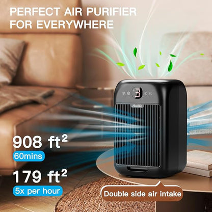 Aircillin 2-Pack Air Purifiers for Home Large Room Up to 908 Sq Ft Each One, HEPA Air Purifiers for Bedroom with Aromatherapy, HEPA Filter for Smoke, Pet Dander, 99.9% of 0.1 Microns Particles Black